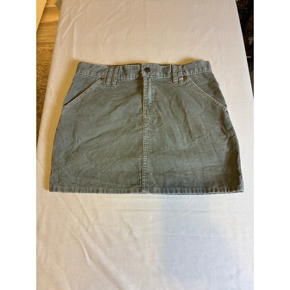 Y2K Corduroy Mini Skirt Womens Low Rise Olive Green Cargo Utility Fall 2004